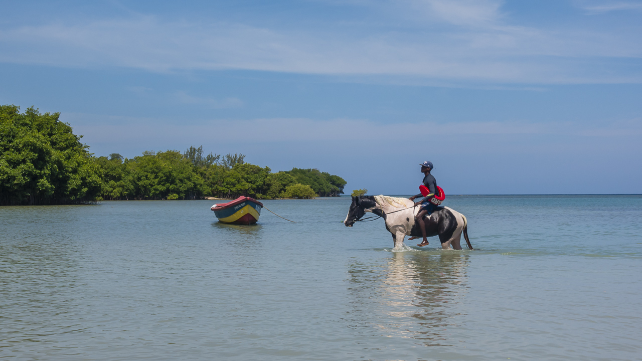 riding horse on beach in jamaica