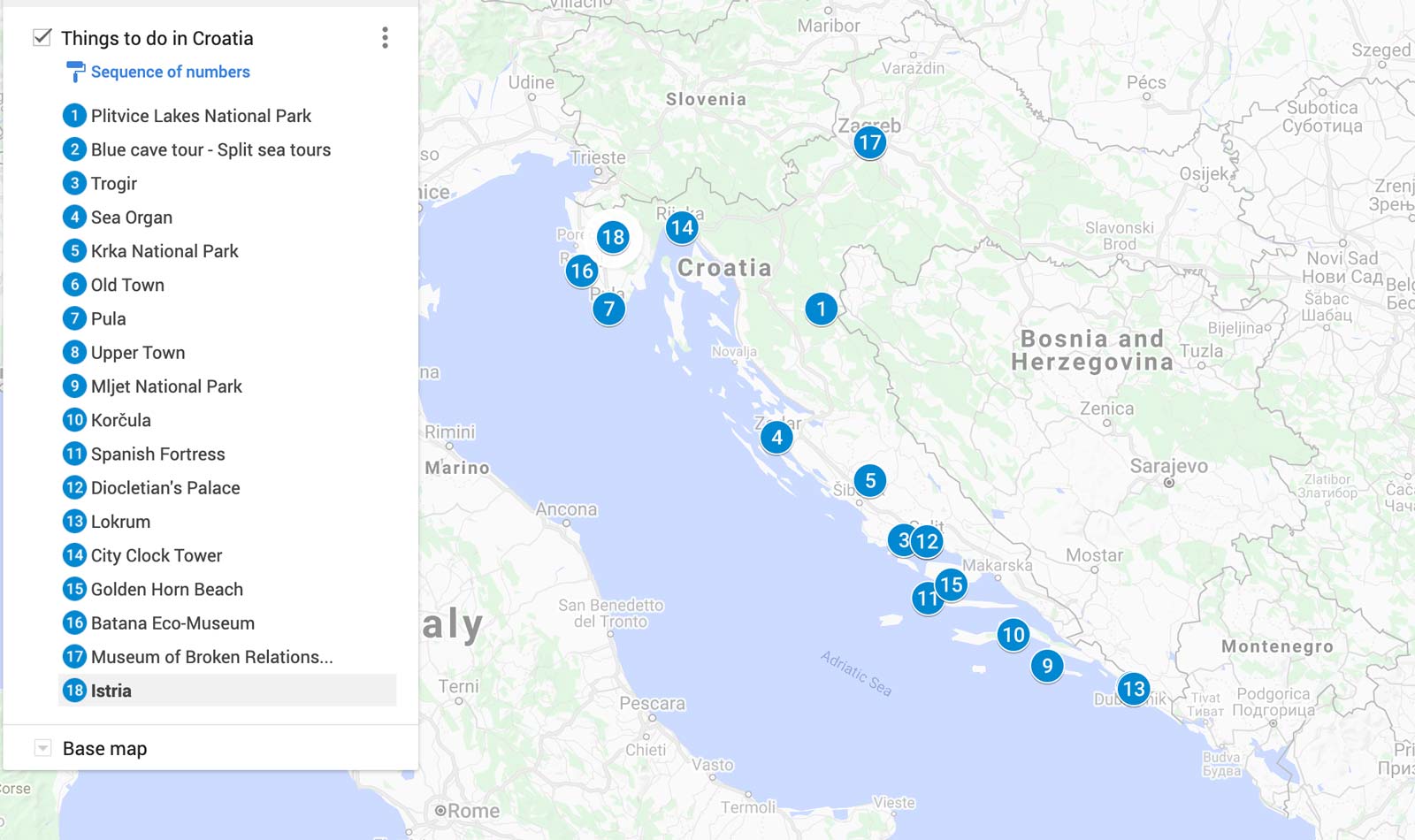 best things to do in croatia map