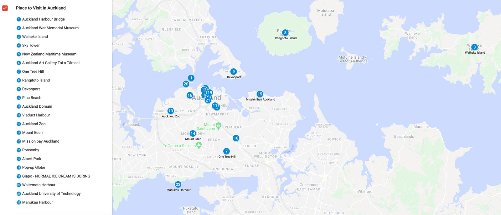 best things to do in Auckland New Zealand map