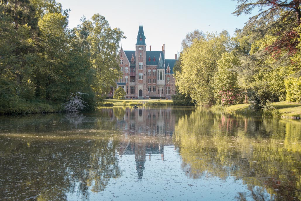 things to see in bruges  - Loppem Castle exterior pond view