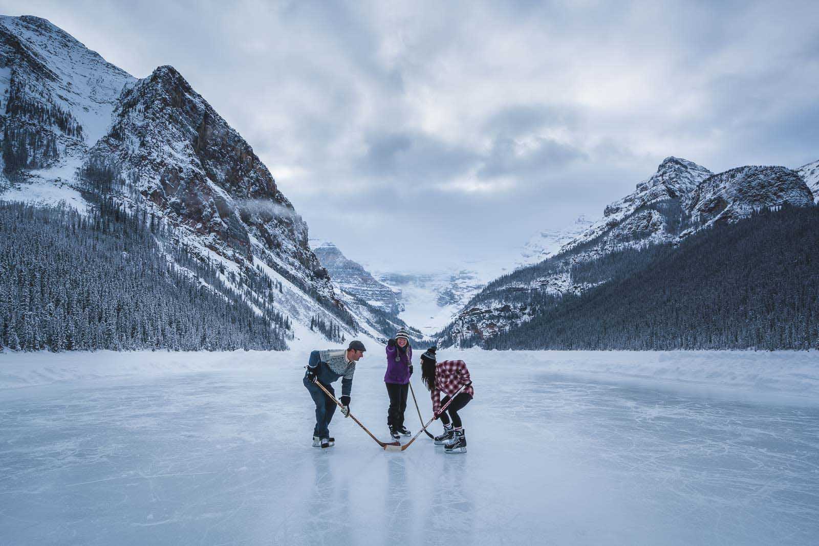 things to do in canada skate on lake louise pond hockey