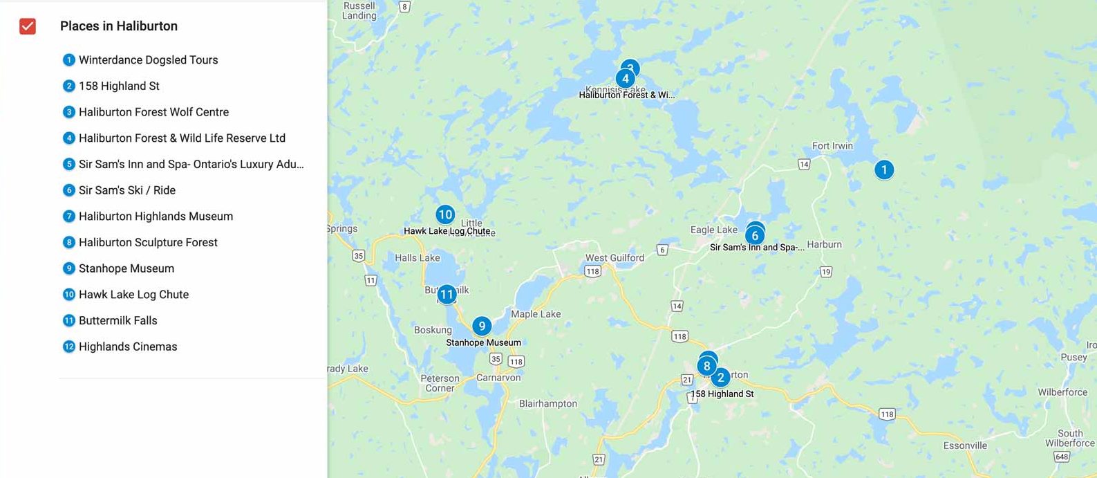 things to do in haliburton map