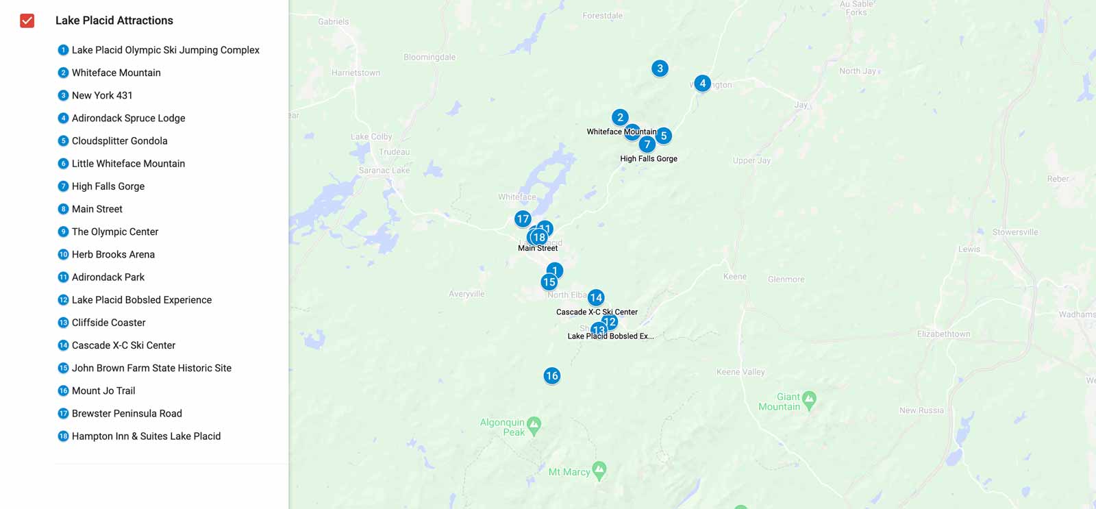 best things to do in lake placid Attractions MAp