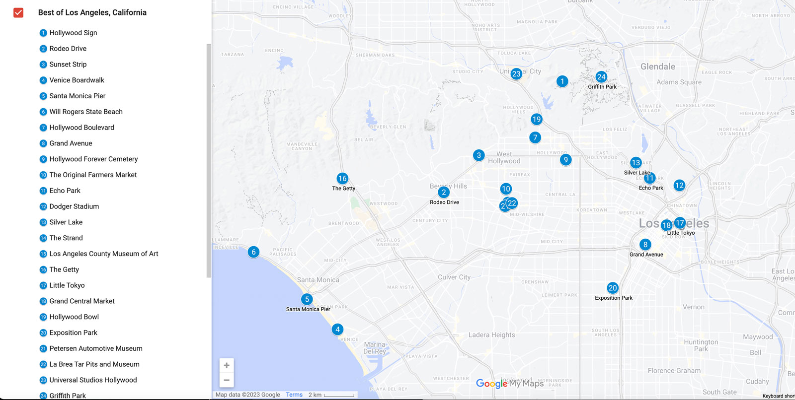 best things to do in los angeles map
