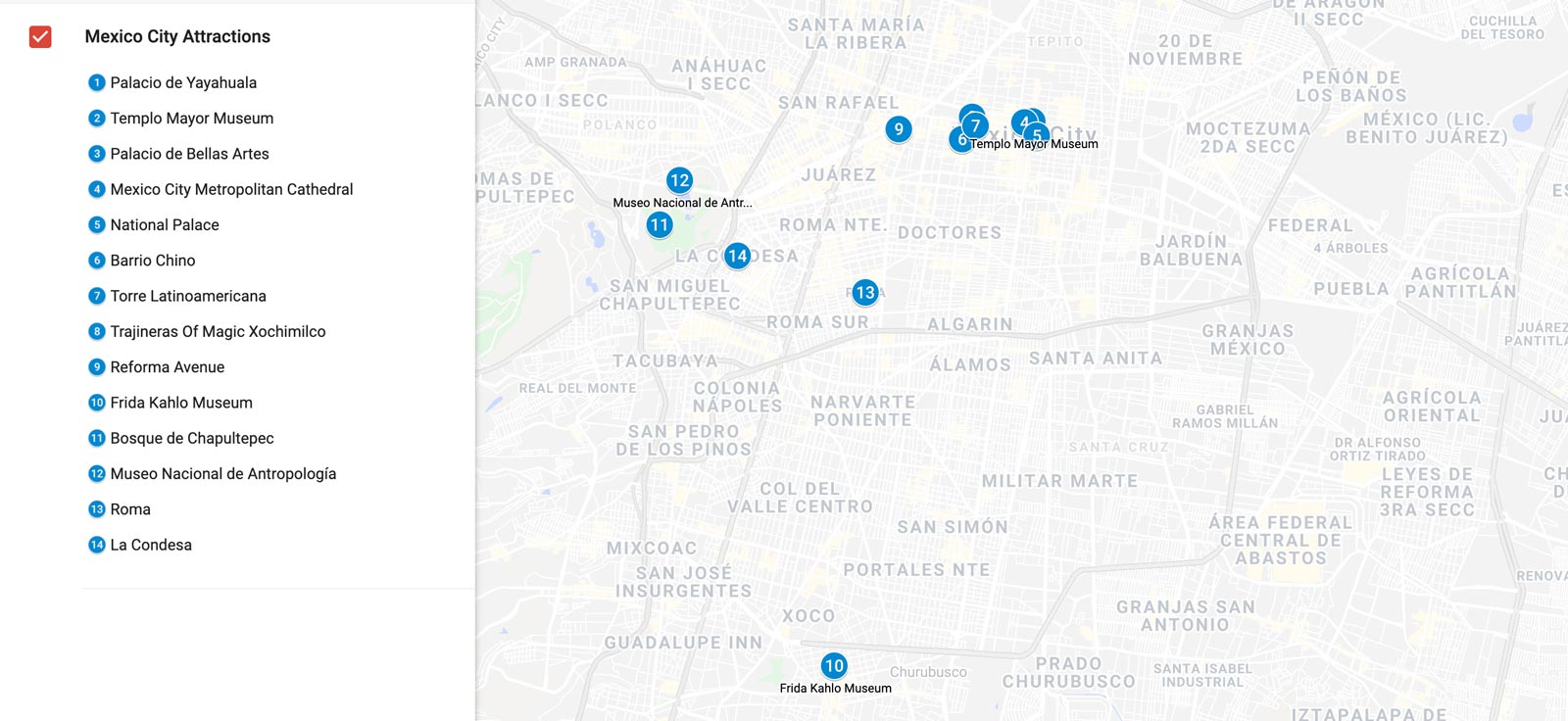 things to do in Mexico City map