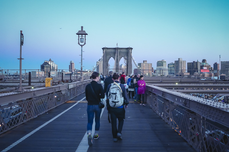 Walking across the Brooklyn Bridge 