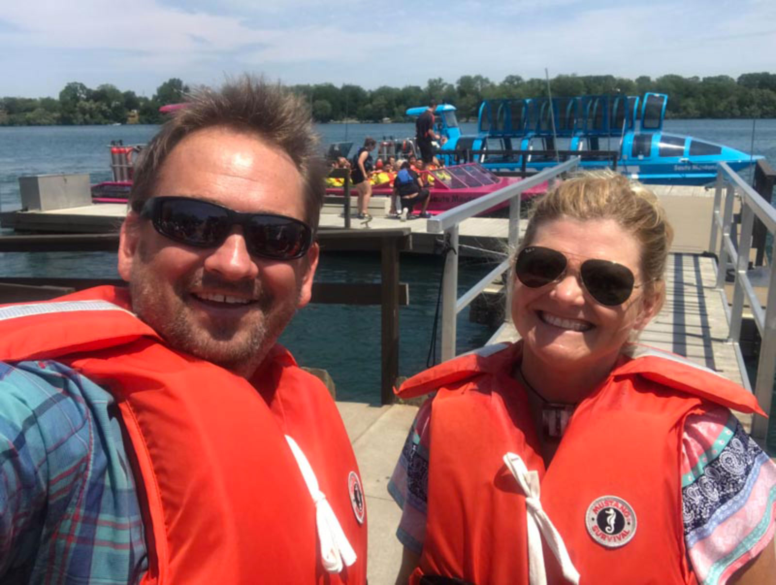 Dave and Deb at jetboat tour niagara on the lake Niagara Falls 2025 attraction