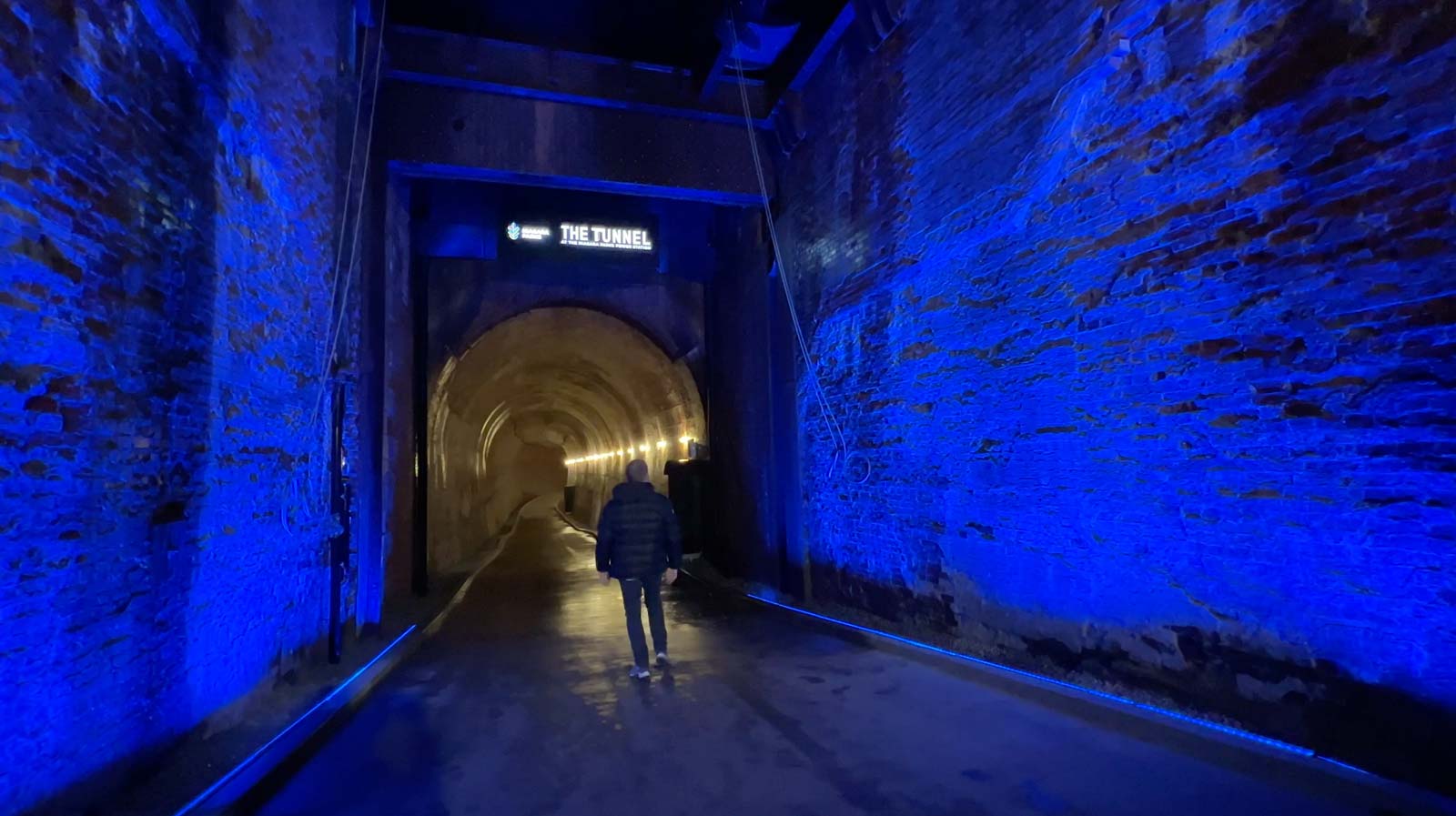 walking through the illuminated Niagara Power Station