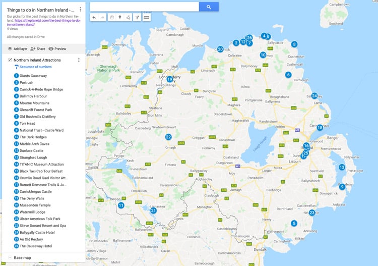map of the best things to do in northern ireland