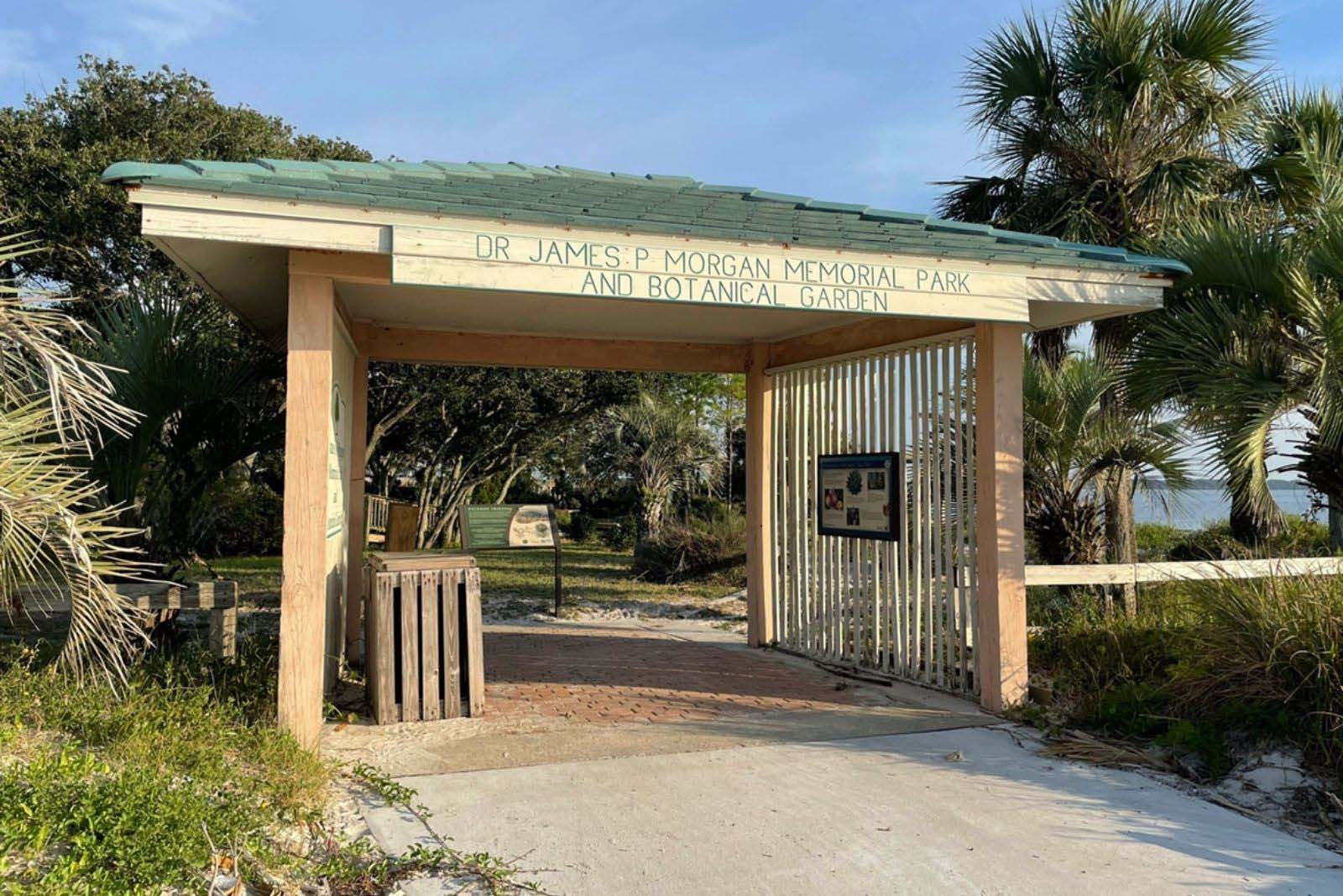 Shortly after you cross the bridge into Pensacola Beach from Pensacola Florida is the James P Morgan Memorial Park and Botanical Garden