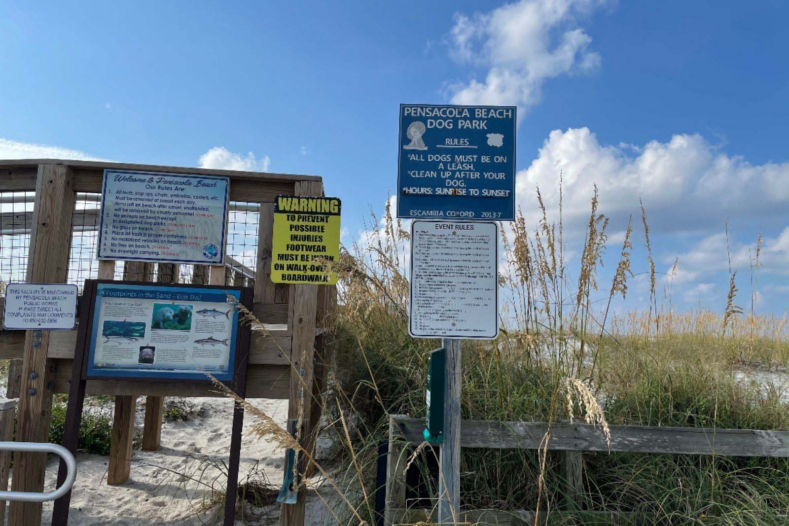 Pensacola Dog Beach Florida Signs at Pensacola Beach