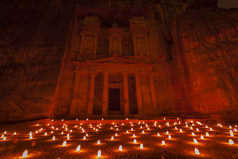 Petra Treasury in Jordan at night