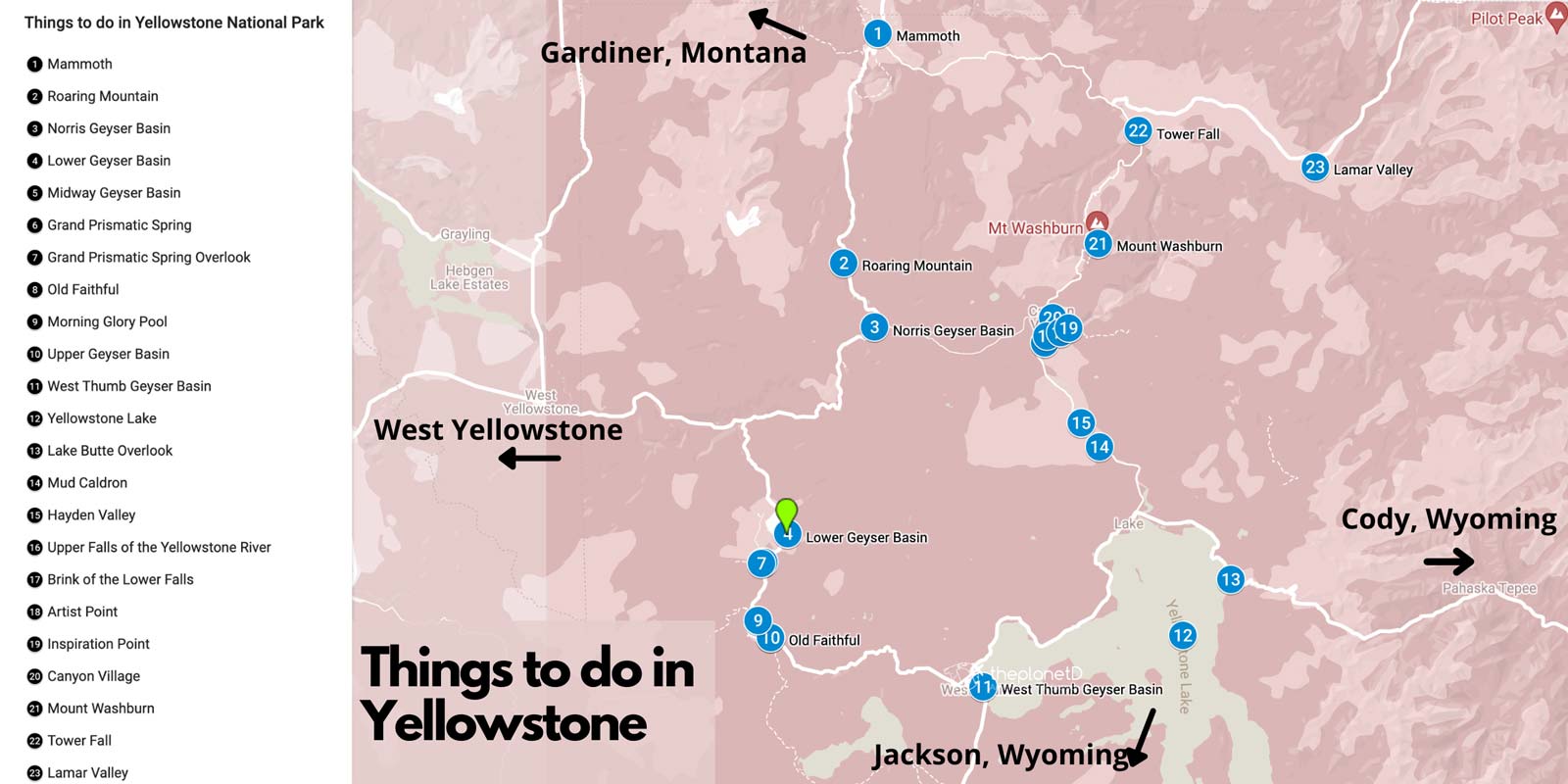 things to do in yellowstone national park map