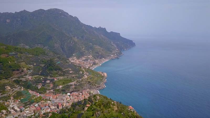 view of amalfi coast by drone