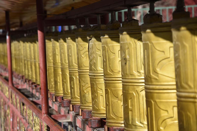 prayer wheels at Tibetan monastery