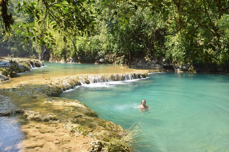 waterfall in semuc champey | visit guatemala