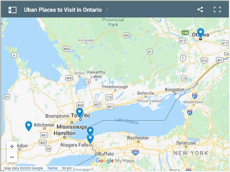urban places to visit in ontario map
