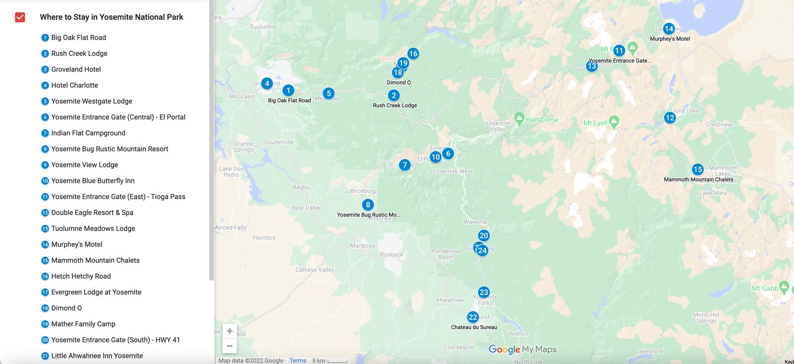where to stay in yosemite map