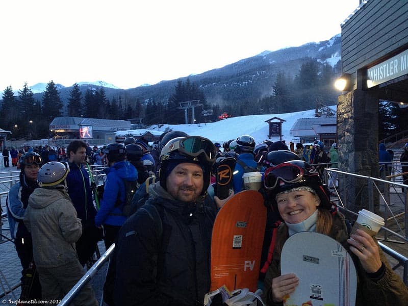 whistler snowboarding - Dave and Deb in line