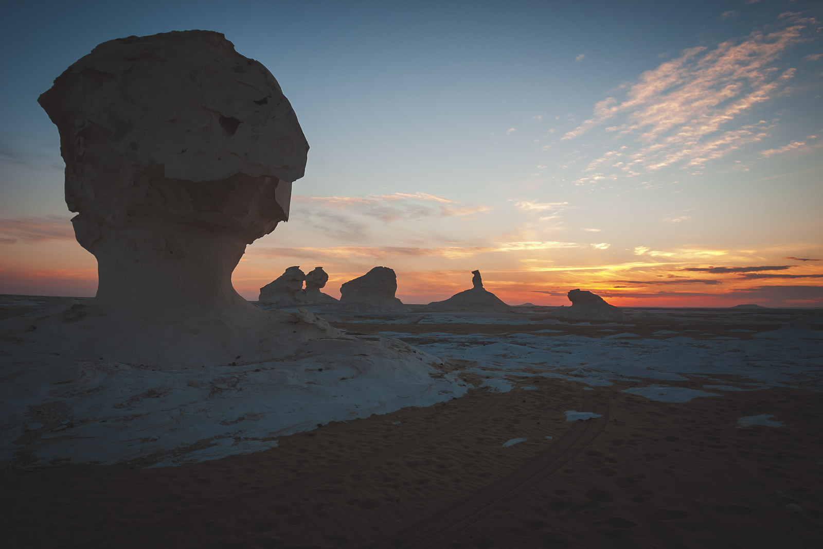 White desert Egypt at sunset