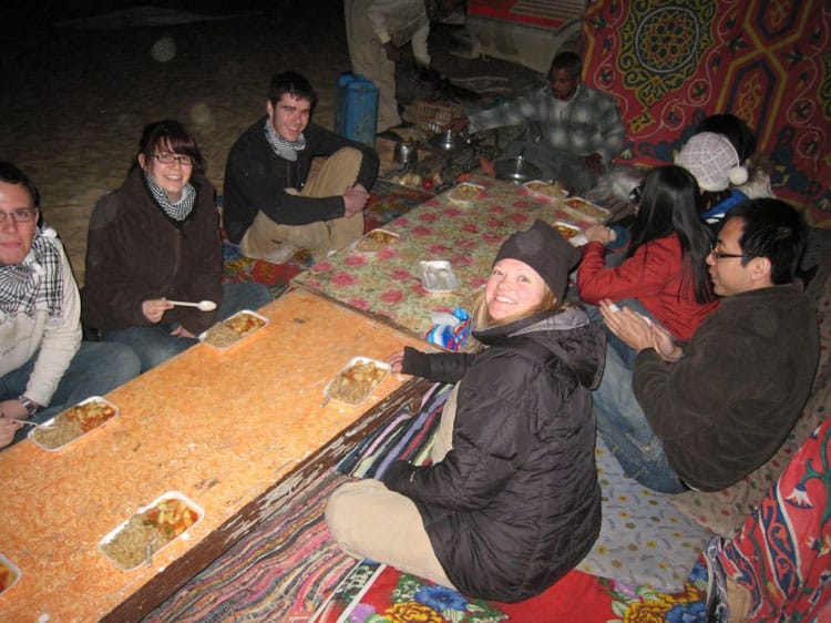 eating a bedouin dinner in the white desert