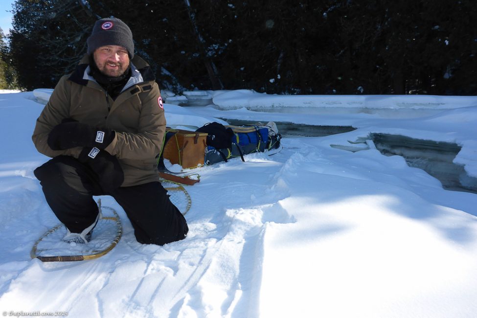 Dave snowshoeing on the Shelf Ice of the Missinaibi River