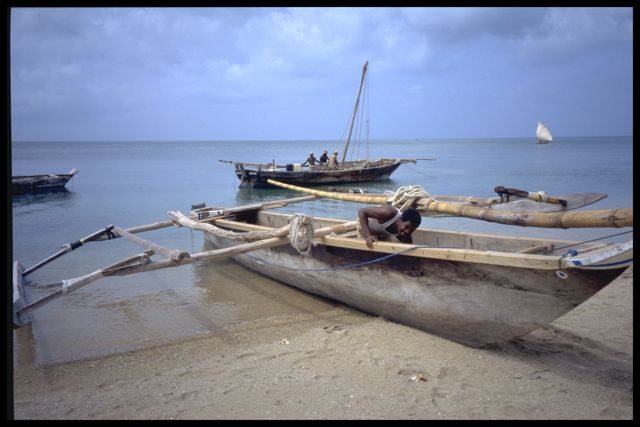 boat on beach in Zanzibar